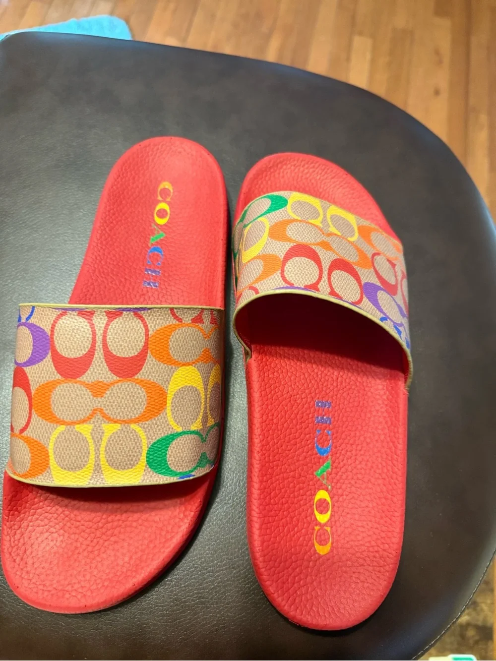 Coach Bright Red Slides with Multicolor Signature Strap - Picture 7 of 8